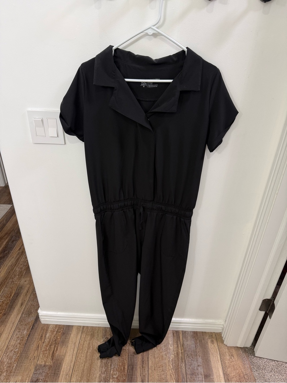 Albion Black Short-Sleeve Jumpsuit with Waist Tie